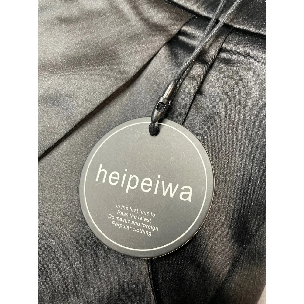 Heipeiwa Black Satin High Waisted‎ Pleated Trousers Pants Small NWT - Picture 3 of 9